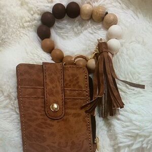 Brown Leather Card Holder with Tassel